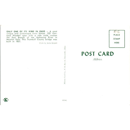 Newton Falls Trumbull County Bridge Covered Bridge Postcard PC6