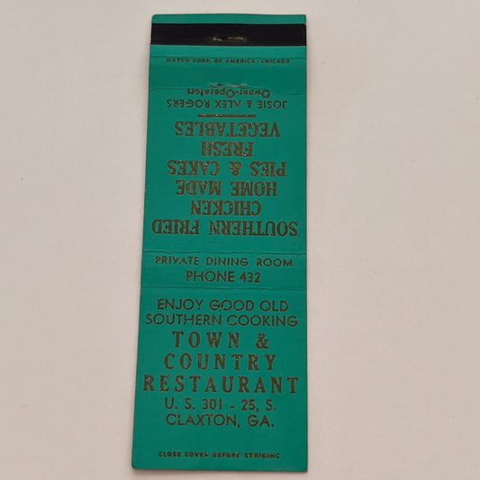 Town & Country Restaurant Claxton Georgia Vintage Matchbook Cover TB6-MB2-3