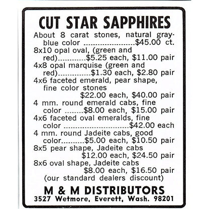 M&M Distributors Star Cut Sapphires Everett WA 1972 Ad AF8-M1