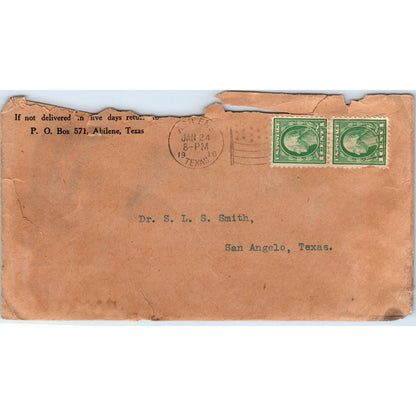 1916 Abilene TX to Dr. S.L.S. Smith San Angelo Postal Cover Envelope TG7-PC1