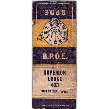B.P.O.E. Elks Superior Lodge 403 WI Vintage Matchbook Cover SF3-Y1