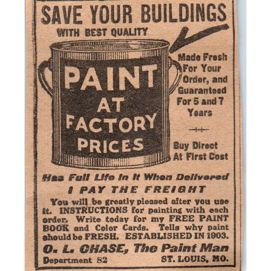 O.L. Chase The Paint Man St. Louis Missouri 1923 Magazine Ad Clip AE1-5