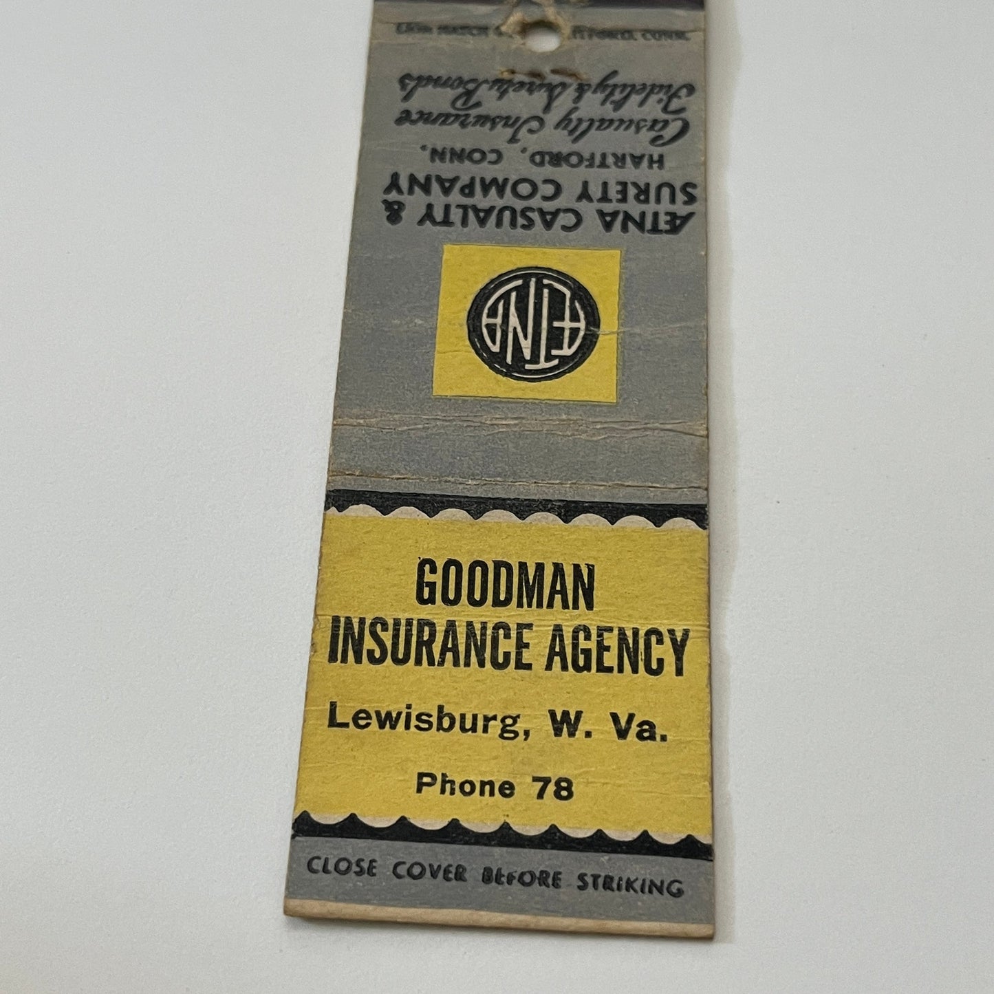 Goodman Ins Agency Lewisburg WV Vintage Matchbook Cover TB6-MB2-1
