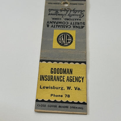 Goodman Ins Agency Lewisburg WV Vintage Matchbook Cover TB6-MB2-1