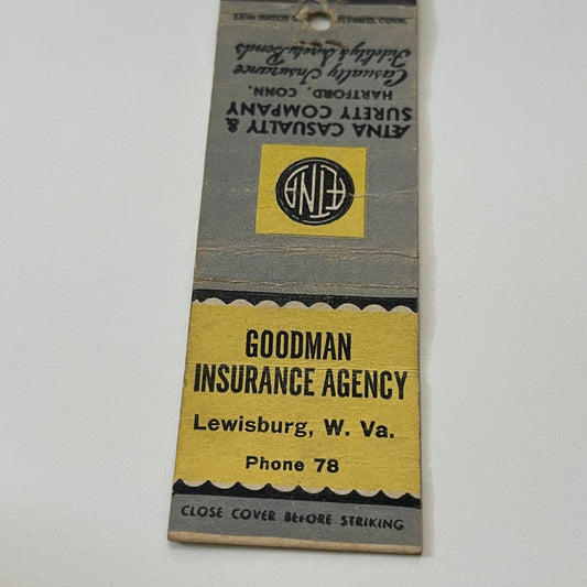 Goodman Ins Agency Lewisburg WV Vintage Matchbook Cover TB6-MB2-1