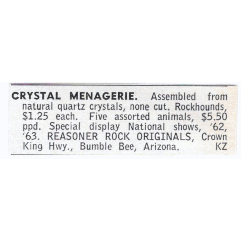 Reasoner Rock Originals Crystal Menagerie Bumble Bee AZ 1964 Magazine Ad AK6-S8