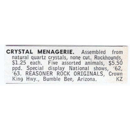 Reasoner Rock Originals Crystal Menagerie Bumble Bee AZ 1964 Magazine Ad AK6-S8