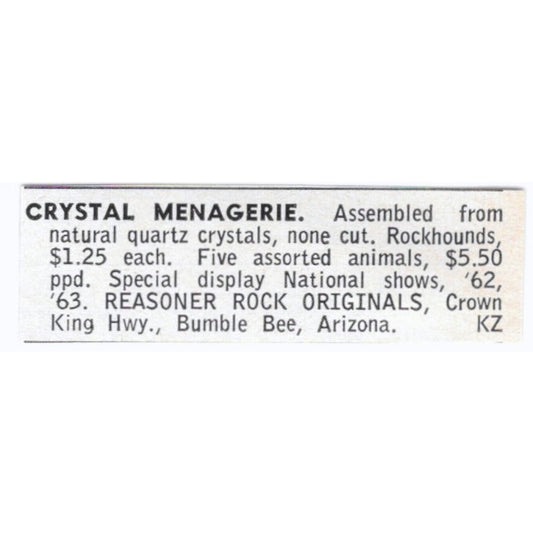 Reasoner Rock Originals Crystal Menagerie Bumble Bee AZ 1964 Magazine Ad AK6-S8