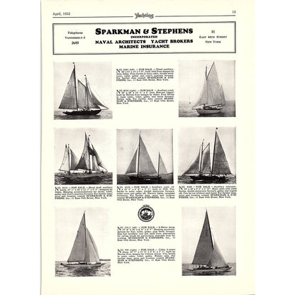 Furnans Yacht Agency New Bedford MA, Sparkman & Stephens Yachts NY 1932 Ad V1-4