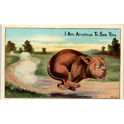 Cartoon Dog Anxious to See You Illustration CSO 1911 Postcard PD2
