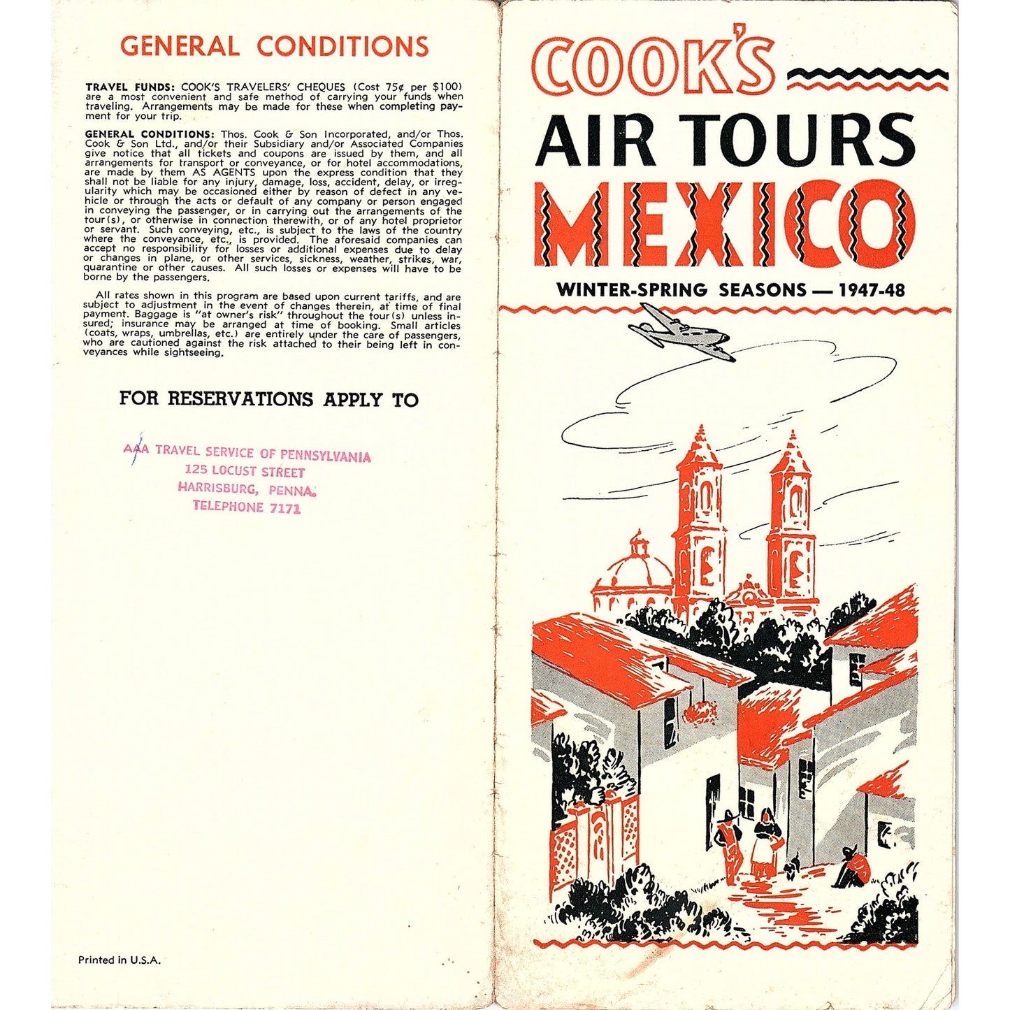 Cook's Air Tours Mexico Winter-Spring Seasons 1947-48 Travel Brochure TH2-TB2