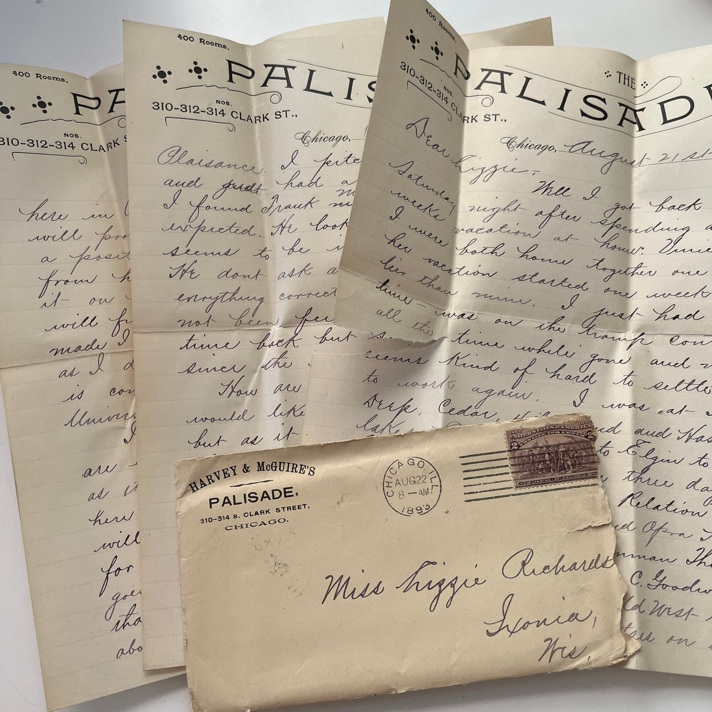 1893 Harvey & McGuire's Palisade Chicago Handwritten Letter & Envelope AI9-H6