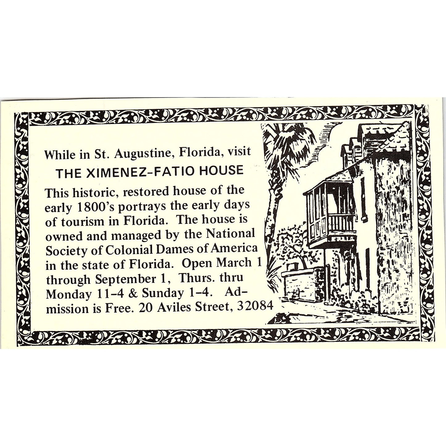 The Ximenez-Fatio House St. Augustine FL 1989 Ad AF9-12
