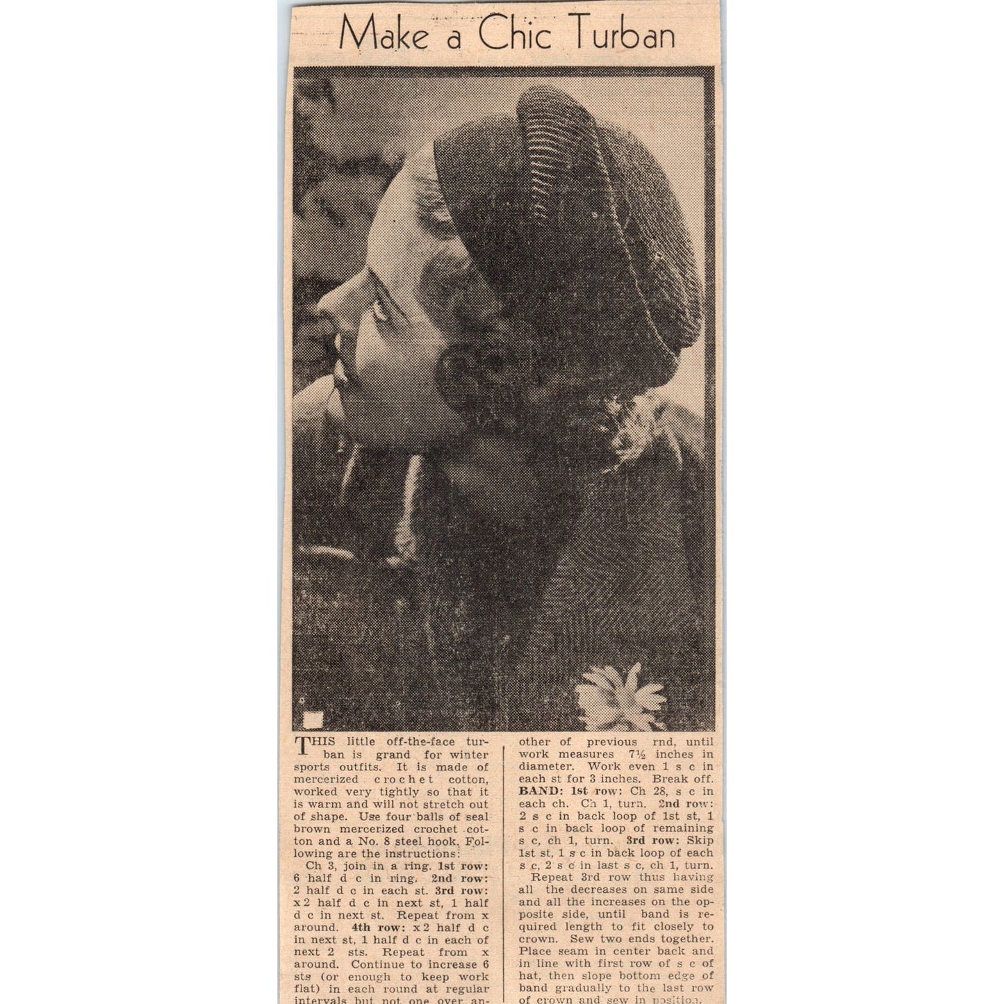 How to Crochet a Chic Turban 1935 Minneapolis Journal Article AE7-N3
