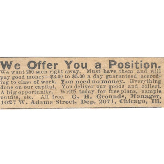 G.H. Grounds Manager W. Adams St. Chicago IL 1910 Magazine Ad AF1-SS8