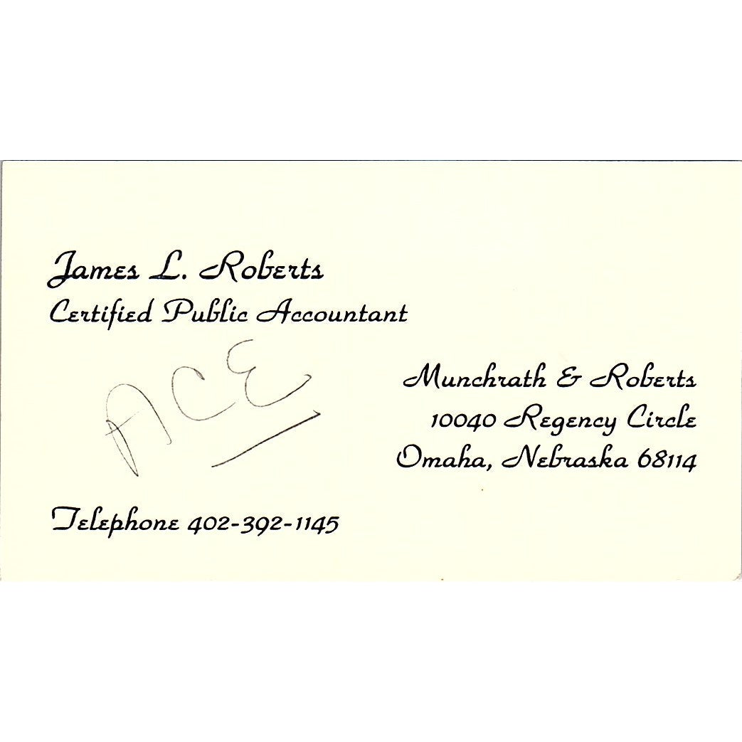 James L Roberts CPA Munchrath & Roberts Omaha NE Vintage Business Card SD9-B1