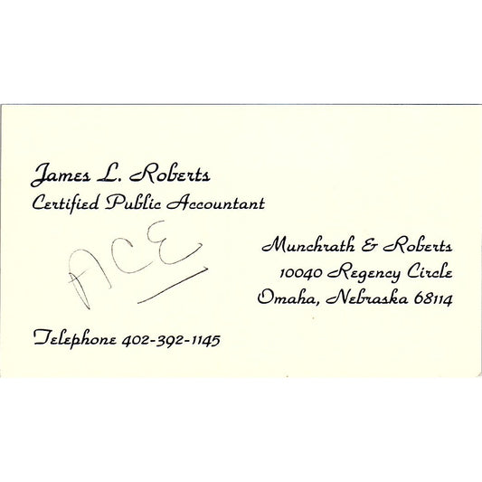 James L Roberts CPA Munchrath & Roberts Omaha NE Vintage Business Card SD9-B1