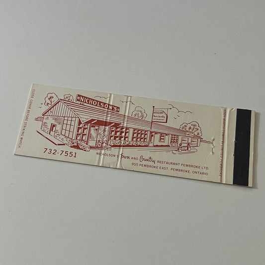 Nicholson's Town and Country Restaurant Pembroke IL Vintage Matchbook TB6-MB2-5