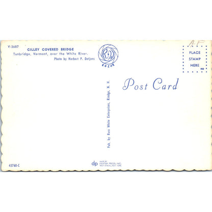 Cilley Covered Bridge Tunbridge VT White River Covered Bridge Postcard PB11