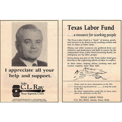 John Hill for Texas Supreme Court Chief Justice Jim Hightower 1984 Ad AF6-7