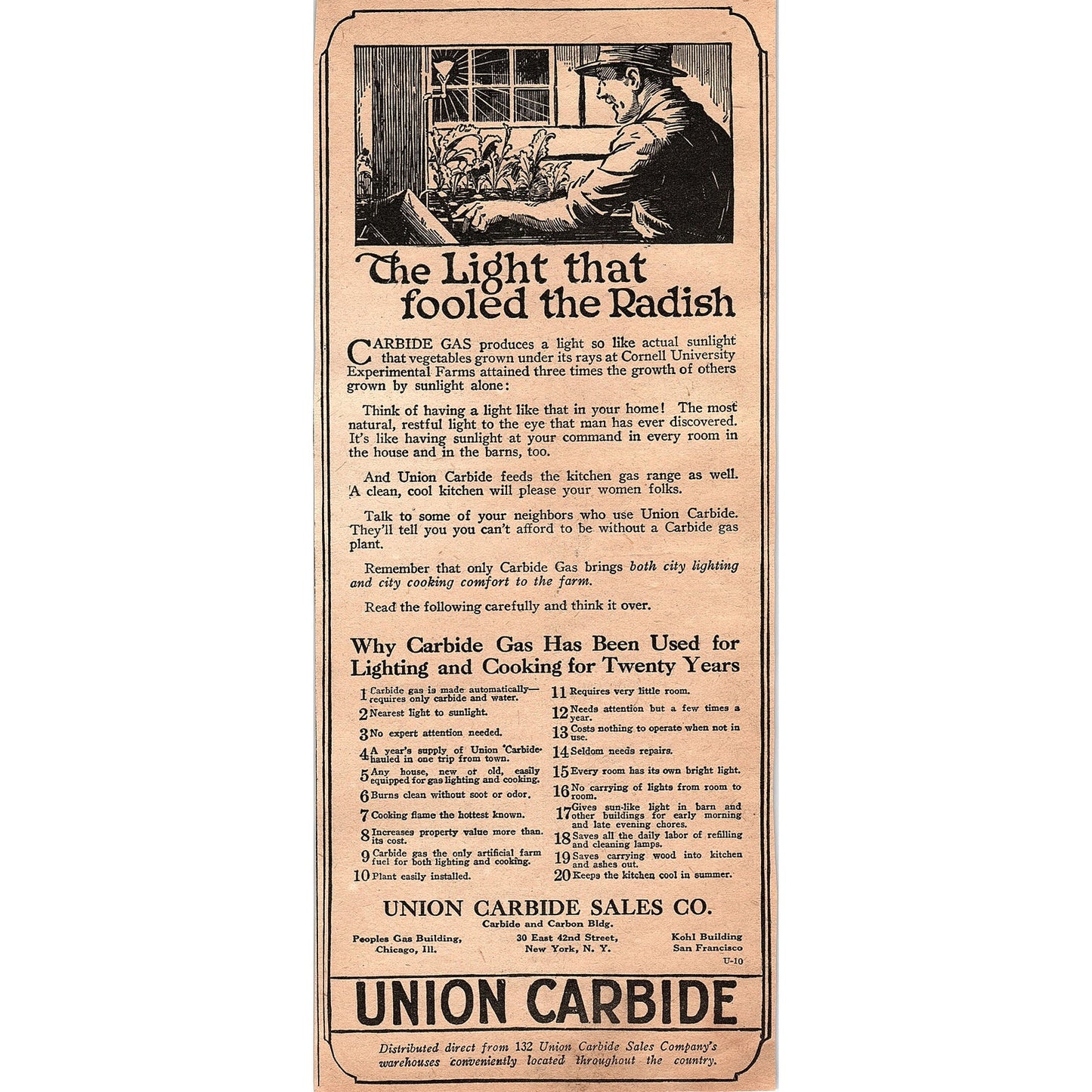 Union Carbide Gas for Lighting & Cooking Union Carbide Sales Co 1920 Ad AG2-6