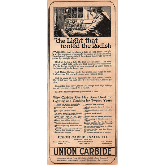 Union Carbide Gas for Lighting & Cooking Union Carbide Sales Co 1920 Ad AG2-6