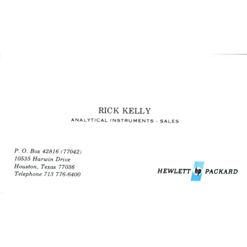 Rick Kelly Hewlett Packard Houston TX Vintage Business Card SE3-B3
