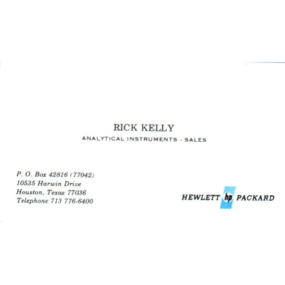 Rick Kelly Hewlett Packard Houston TX Vintage Business Card SE3-B3