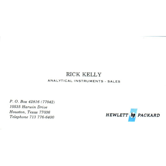 Rick Kelly Hewlett Packard Houston TX Vintage Business Card SE3-B3