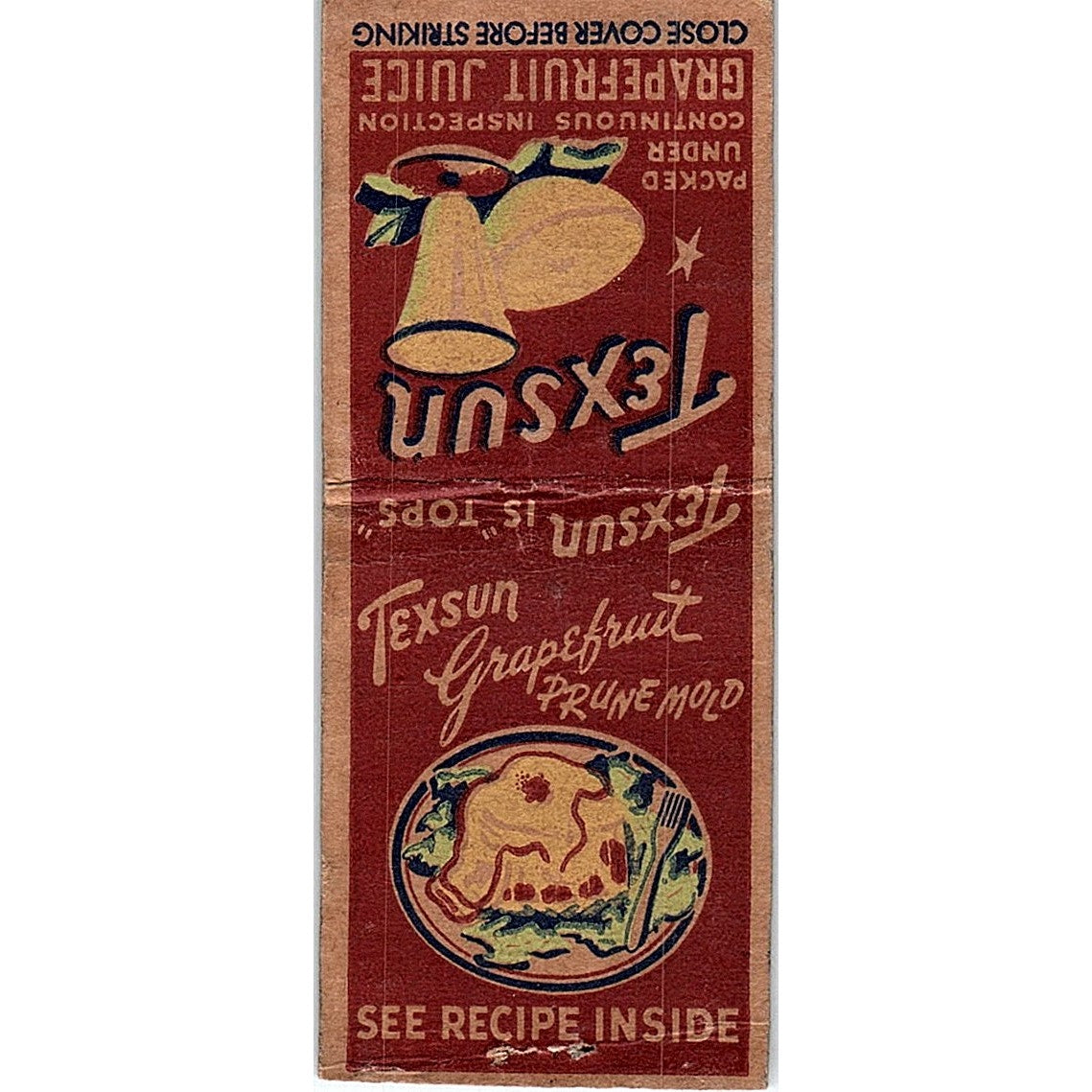 Texsun Grapefruit Juice Grapefruit Prune Mold Recipe Vtg Matchbook Cover SC7-Y2