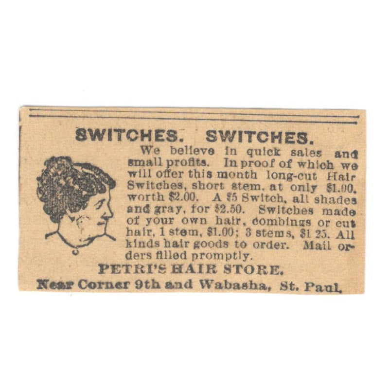 Petri's Hair Store 9th and Wabasha St. Paul 1898 Newspaper Ad AF2-S4