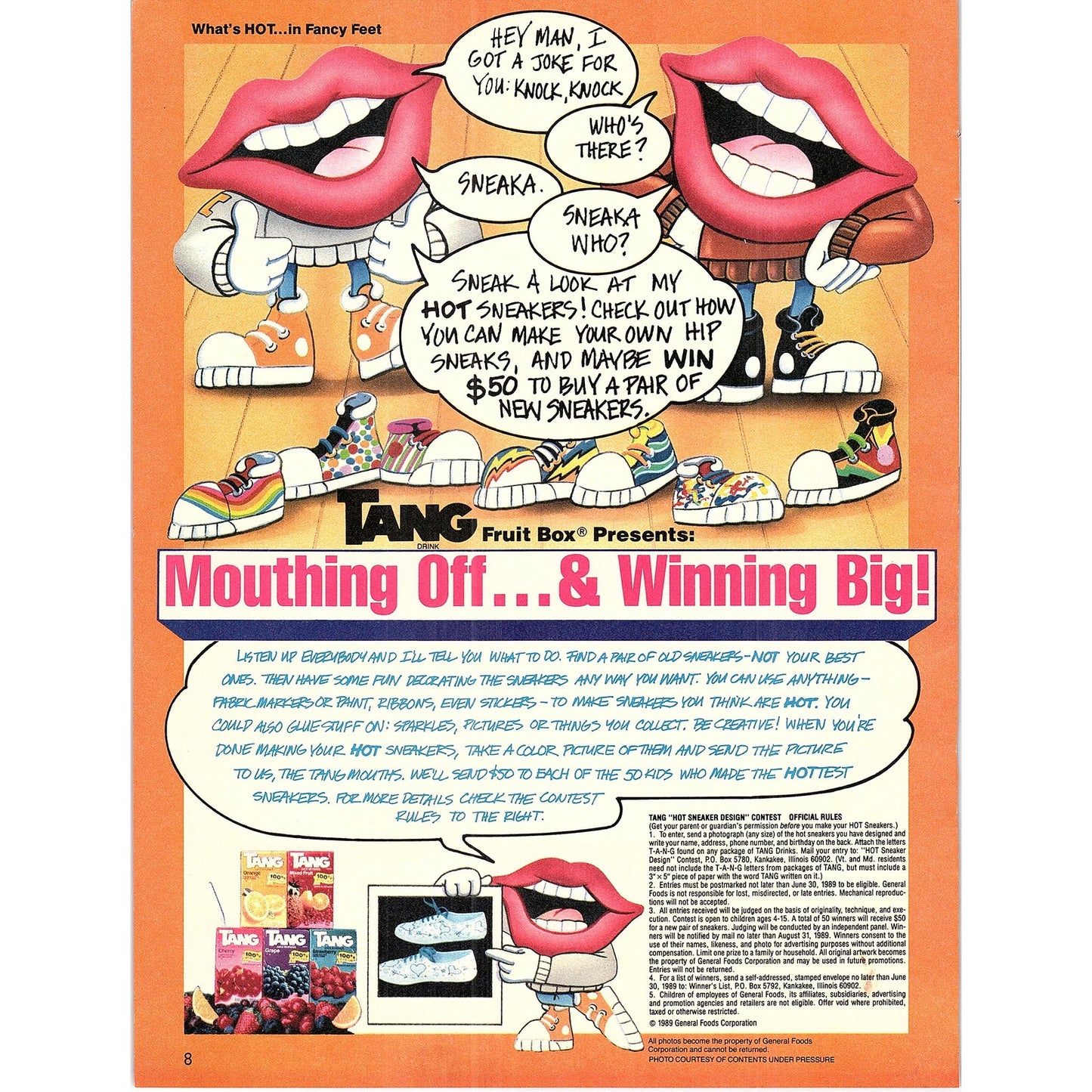 Tang - Mouthing Off & Winning Big, Cool Whip Whipper Snacker 1989 Ad AF3-1