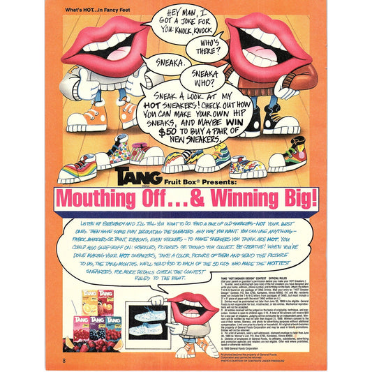 Tang - Mouthing Off & Winning Big, Cool Whip Whipper Snacker 1989 Ad AF3-1