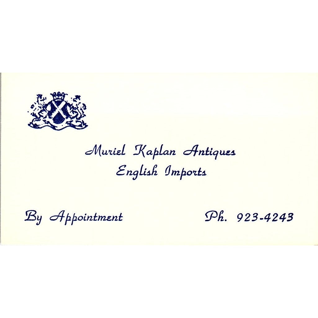Muriel Kaplan Antiques & English Imports Vintage Business Card SE3-B16