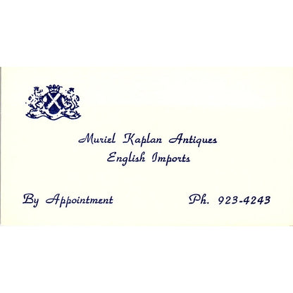 Muriel Kaplan Antiques & English Imports Vintage Business Card SE3-B16