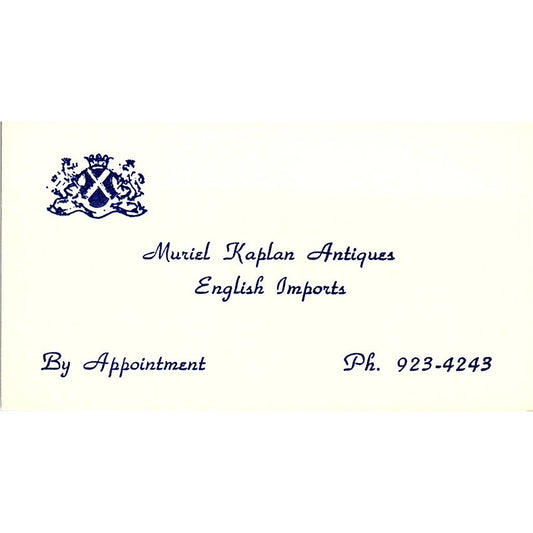 Muriel Kaplan Antiques & English Imports Vintage Business Card SE3-B16