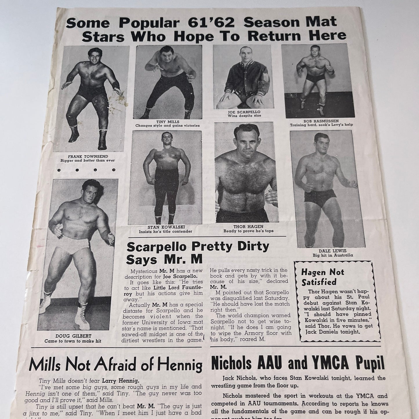 Mr M Scarpello Geigel Gilbert Jun 9 1962 Wrestling Facts Program & Card V1-3