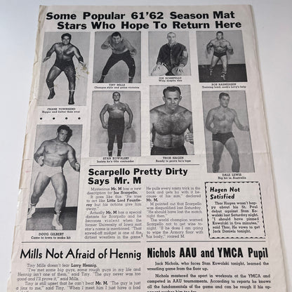 Mr M Scarpello Geigel Gilbert Jun 9 1962 Wrestling Facts Program & Card V1-3