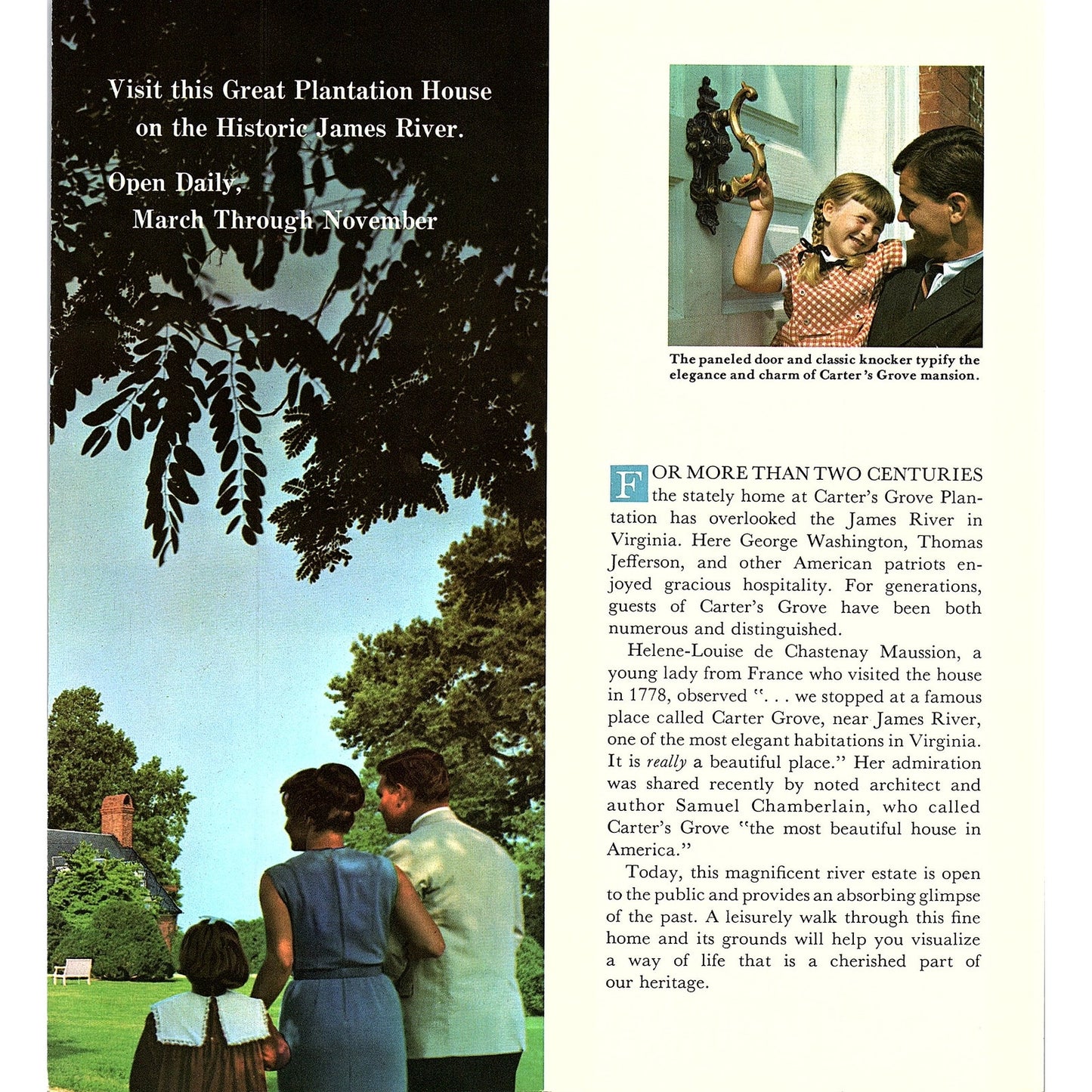 Carter's Grove Plantation Williamsburg VA 1960s Travel Brochure TH2-TB3