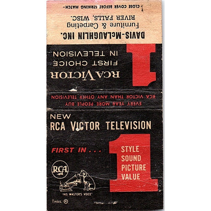 Davis-McLaughlin Inc River Falls WI RCA Victor TV Vintage Matchbook Cover SC7-Y3