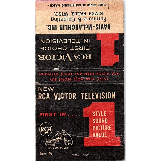 Davis-McLaughlin Inc River Falls WI RCA Victor TV Vintage Matchbook Cover SC7-Y3