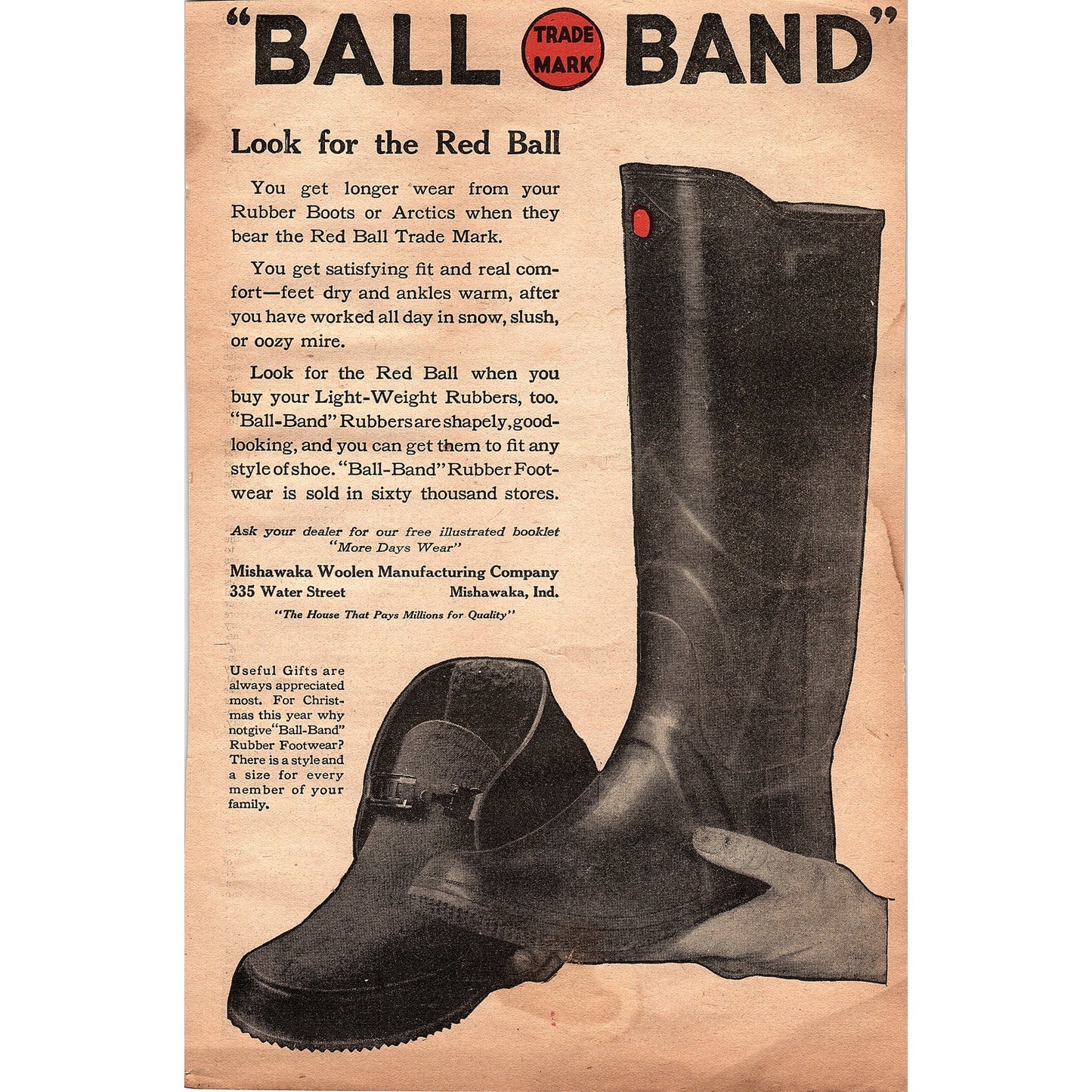 Ball Band Rubber Boots Red Ball Trademark Mishawaka Woolen Mfg Co 1920 Ad V1-3