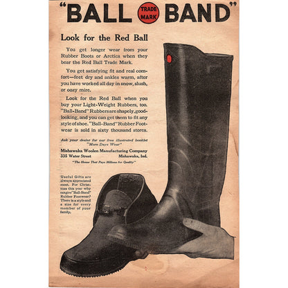 Ball Band Rubber Boots Red Ball Trademark Mishawaka Woolen Mfg Co 1920 Ad V1-3