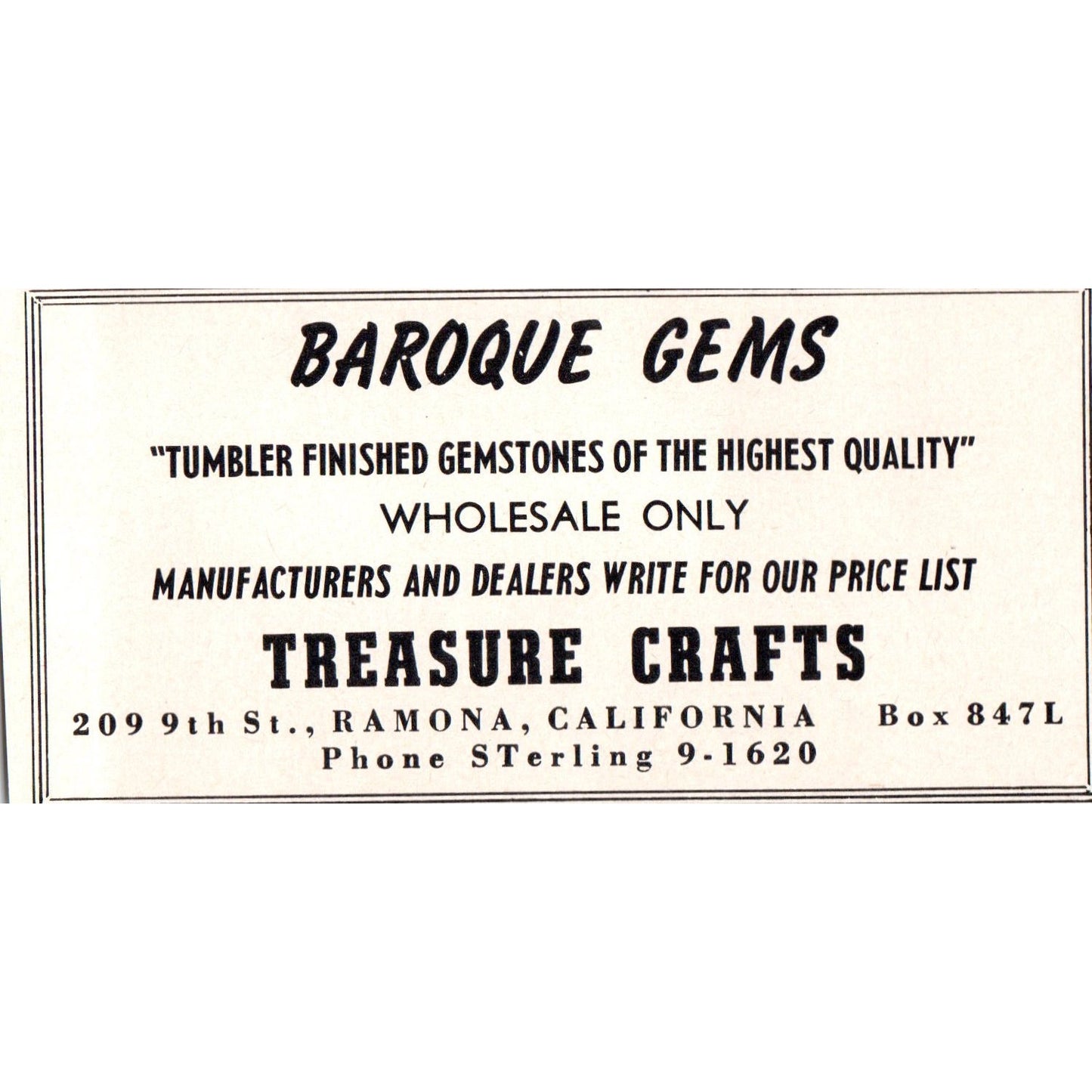 Treasure Crafts Baroque Gems Ramona California 1964 Magazine Ad AB6-M3