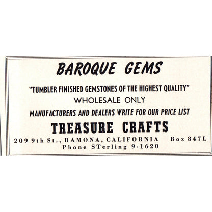 Treasure Crafts Baroque Gems Ramona California 1964 Magazine Ad AB6-M3