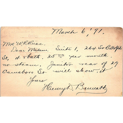 1891 Postal Mailing Card to Mrs. W.R. Russ Boston MA AF4-1