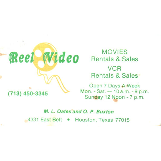 M.L. Oates & O.P. Buxton Reel Video Houston TX Vintage Business Card SD8-B5