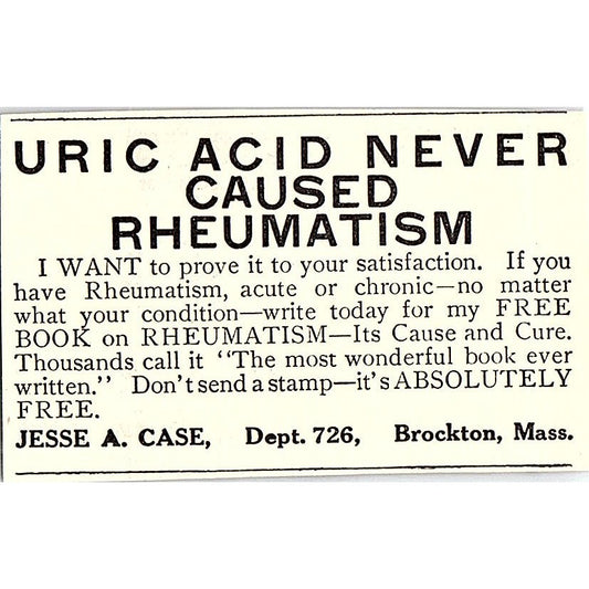 Jesse A. Case Brockton MA Rheumatism Treatment 1914 Original Ad AF3-Q4