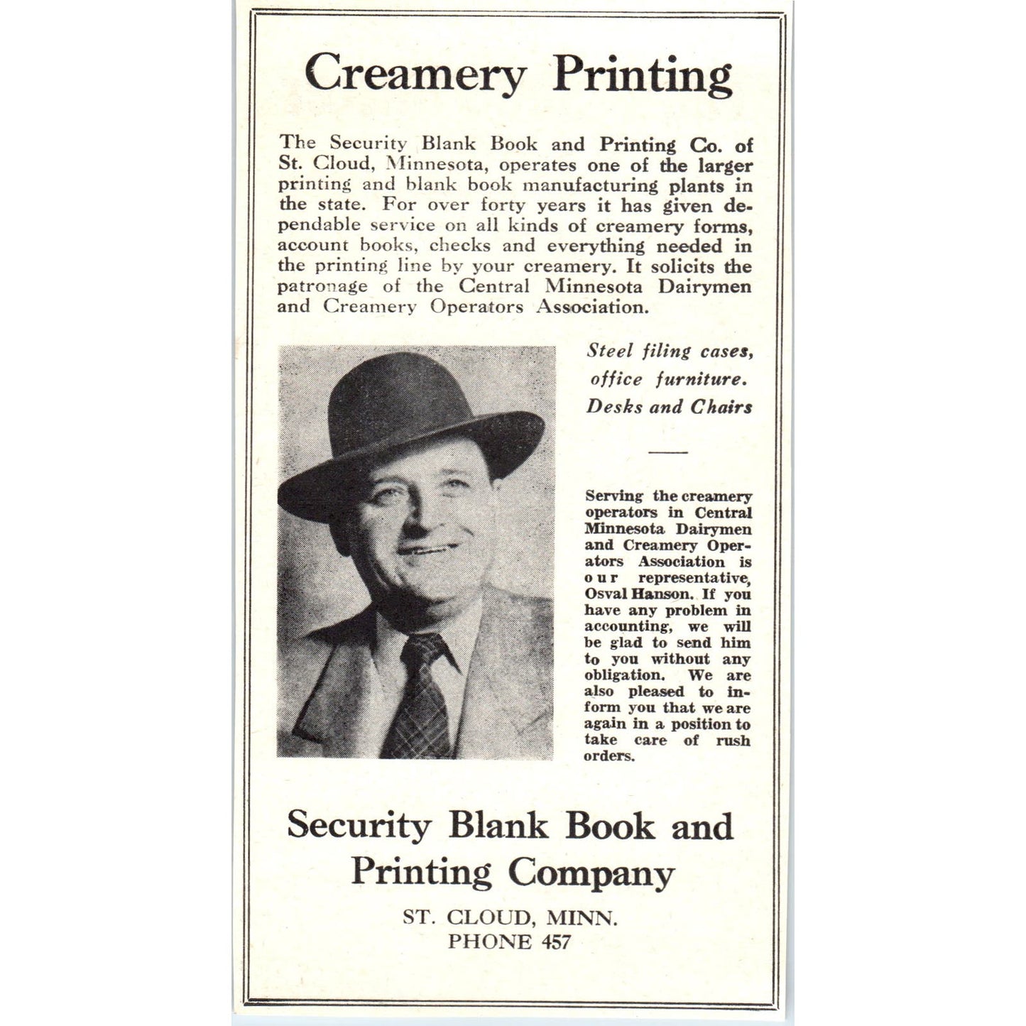 Chumlea's Laboratories Lebanon IN, Security Printing St Cloud MN 1953 Ad AE9-DC2