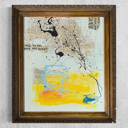 Original Framed Mixed Media Abstract Art Painting 17x21 "Privacy"